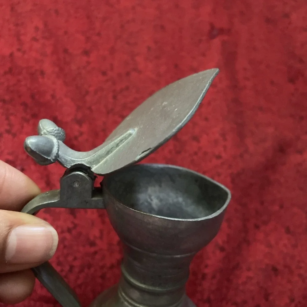 Vintage German Pewter Pitcher With Lid Stamped On The Bottom Stands 5 Inches‎